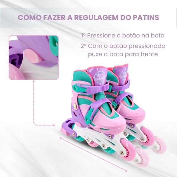 Imagem de Patins Infantil 4 Rodas Inline e Triline Tam 30 ao 33 + Kit de Proteção Infantil 