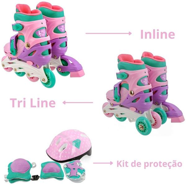 Imagem de Patins Infantil 4 Rodas Inline Menina Feminino Rosa Barato