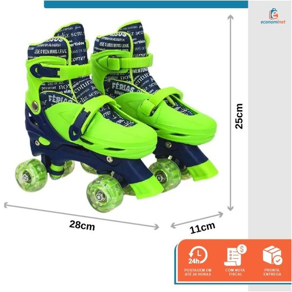 Imagem de Patins Infantil 4 Rodas Paralelas Com Luz Led Quad Roller Verde