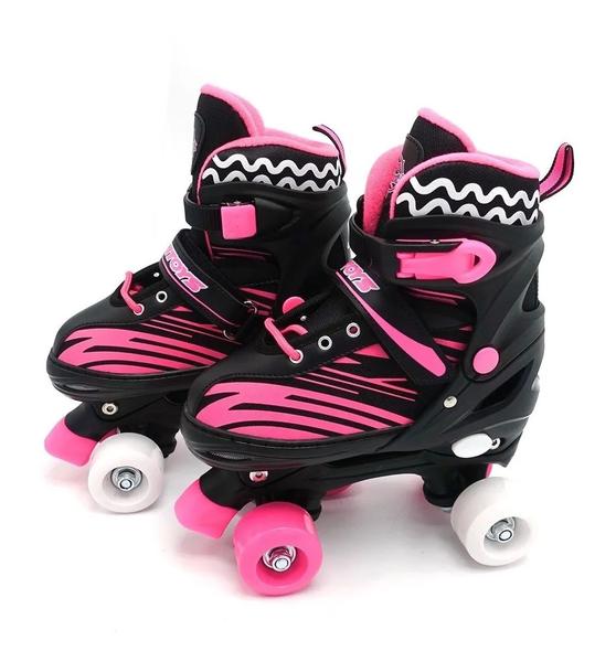 Imagem de Patins Infantil Ajustável com Kit De Proteção (34-37) - Rosa