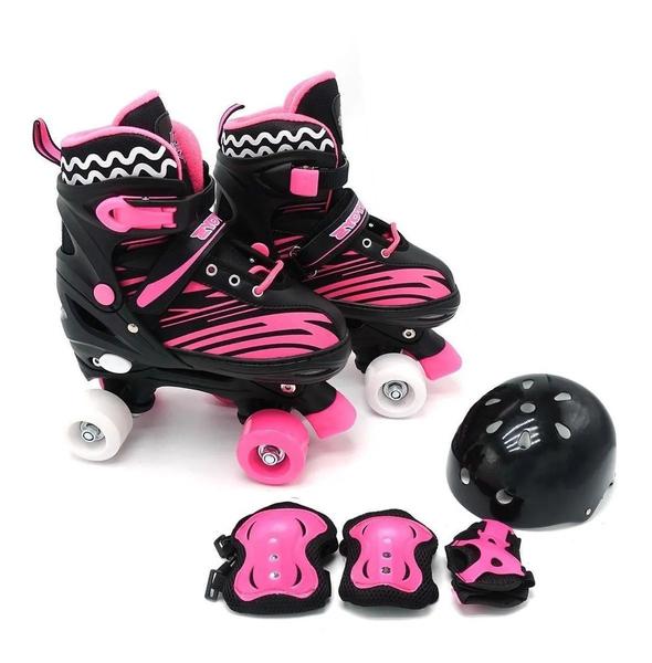 Imagem de Patins Infantil Ajustável com Kit De Proteção (34-37) - Rosa