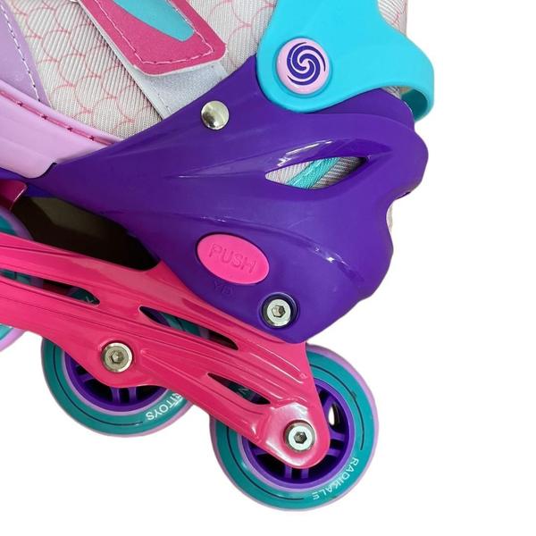 Imagem de Patins Infantil Inline Ajustável Luz Fumaça Menina - 34-37