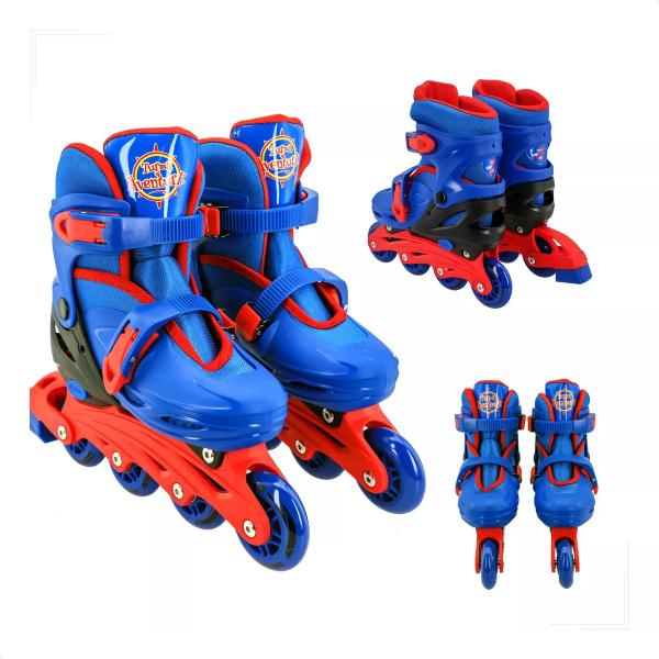 Imagem de Patins Infantil Inline com Kit de Proteção Tamanho 30 a 33 Ajustável Unitoys Azul