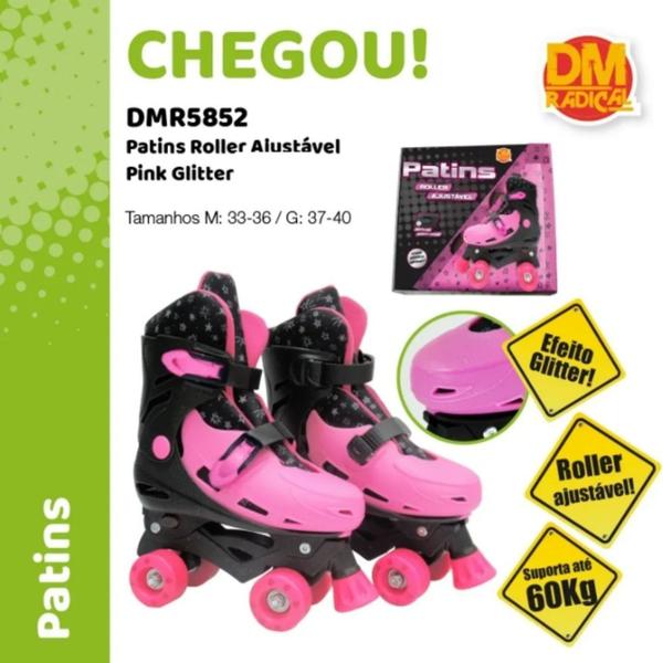 Imagem de Patins Infantil Menina Rosa Lançamento 4 Rodas Ajustável + Kit Proteção