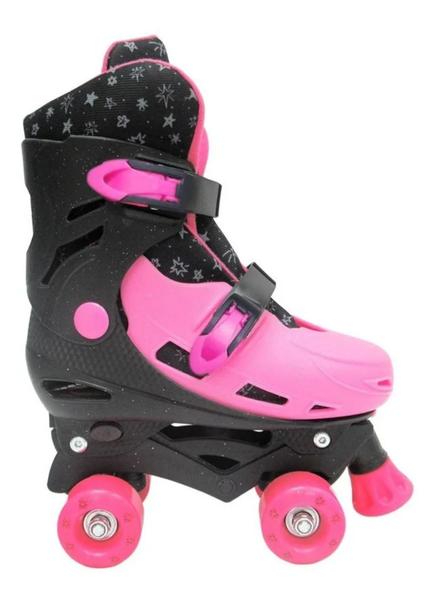 Imagem de Patins Infantil Menina Rosa Lançamento 4 Rodas Ajustável + Kit Proteção