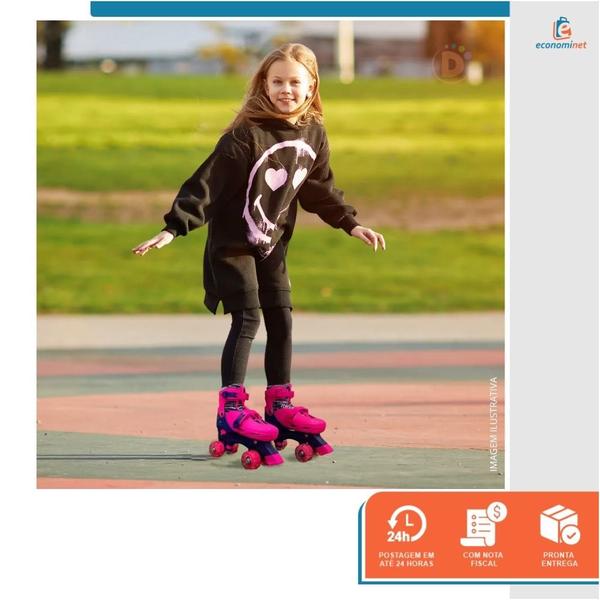 Imagem de Patins Infantil Quad 4 Rodas Com Luz Ajustável Roller Rosa e Azul 