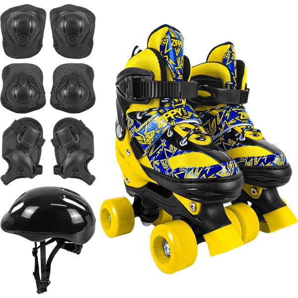 Imagem de Patins Infantil Quad Ajustavel Preto E Amarelo Com Acessórios De Proteção - Zippy Toys