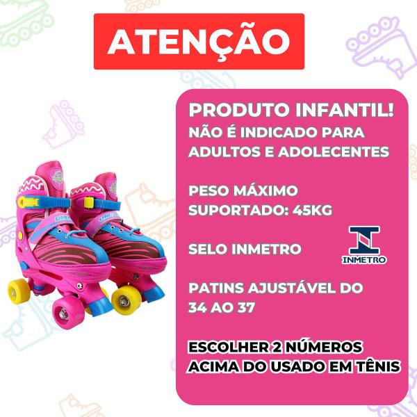 Imagem de Patins Infantil Quad Roller Tamanho Ajustável 34 ao 37 + Kit de Proteção com Capacete