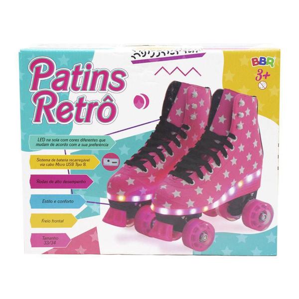 Imagem de Patins Infantil Retrô Rosa 4 Rodas C/ Led 37 - BBR Toys