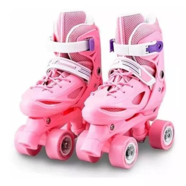 Imagem de Patins Infantil Rosa com 4 Rodas - Tamanho XS (25-29)