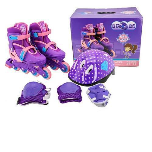 Imagem de Patins Infantil Roxo Com Kit De Proteção Tamanho 33 Ao 37