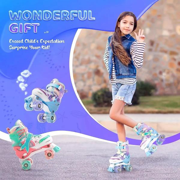 Imagem de Patins Infantil Sereia Ajustável + Kit Proteção Rodas Em Led