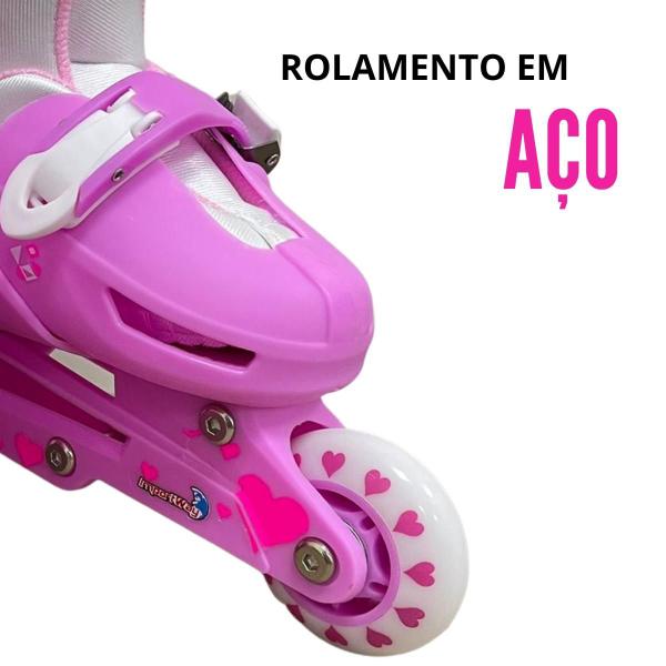 Imagem de Patins Infantil Tri Line 3 Rodas Iniciante Rosa Importway 2 EM 1 Ajustável  PP 27 ao 30