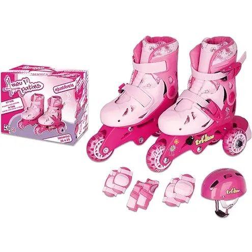 Imagem de Patins Infantil Tri-line 30-33 Ajustável Com Kit De Segurança Rosa Fenix