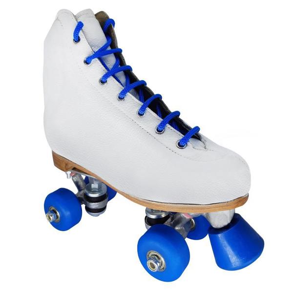 Imagem de Patins Iniciante Quad 4 Rodas Trad. Branco e Roda Azul