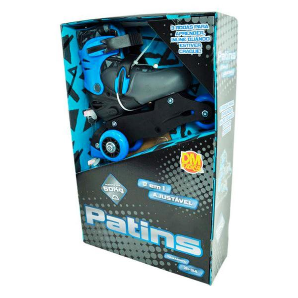 Imagem de Patins Inline - 2-1 - Ajustável - Power Blue - 31 A 34 - Dm Toys