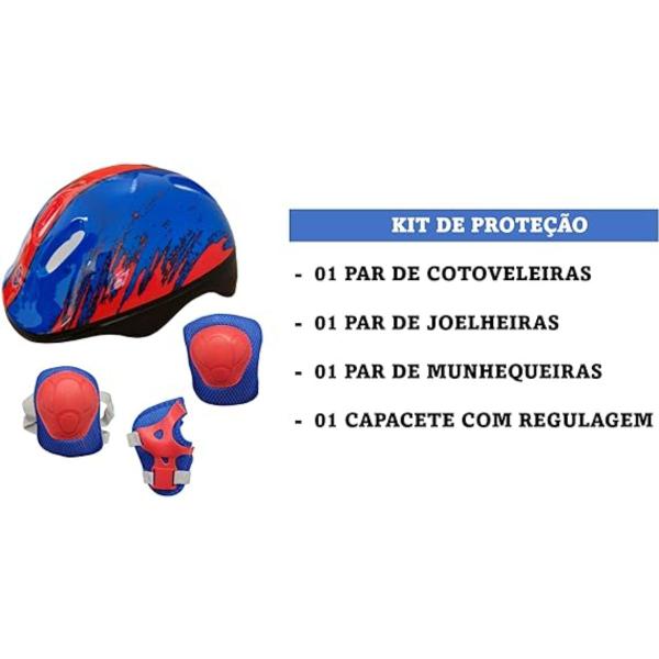 Imagem de Patins Inline Azul Uni Toys Tam Ajustável 34 ao 37 Kit de Proteção Capacete Joelheira Cotovelos