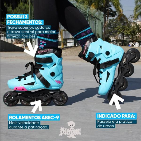 Imagem de Patins Inline Feminino Masculino Freestyle Urban Traxart Revolt Azul Roller 80MM ABEC 9