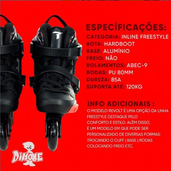 Imagem de Patins Inline Freestyle Urban Traxart Revolt Preto 80MM ABEC 9