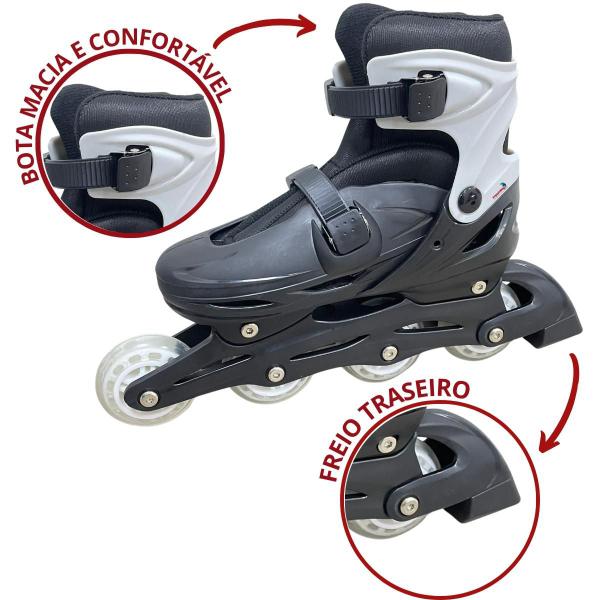 Imagem de Patins inline infantil 4 rodas preto ajustável tam P 31-34