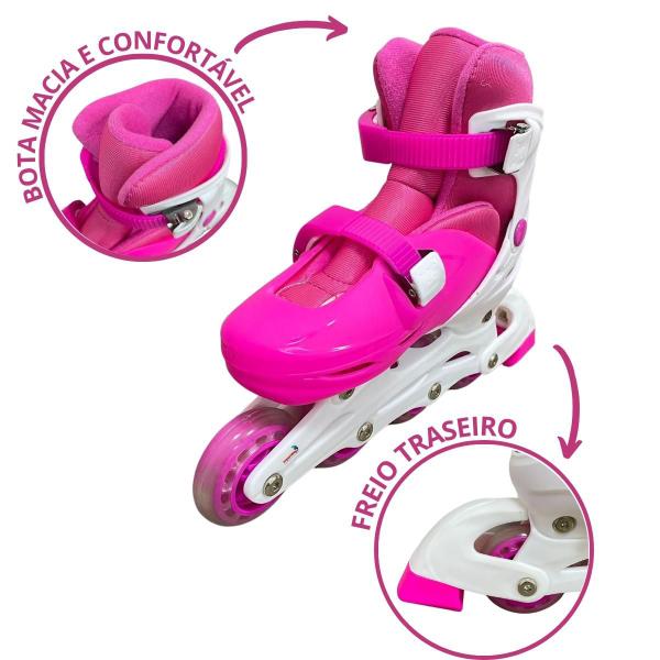 Imagem de Patins inline infantil 4 rodas rosa ajustável tam M 35-38