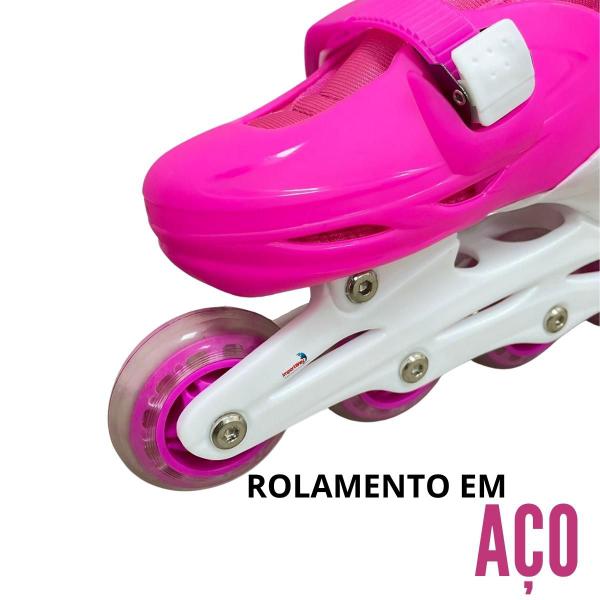 Imagem de Patins inline infantil 4 rodas rosa ajustável tam P 31-34