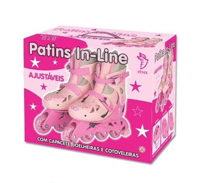 Imagem de Patins Inline - Kit de Proteção - Ajustável - 30 a 33 - Rosa - Fenix