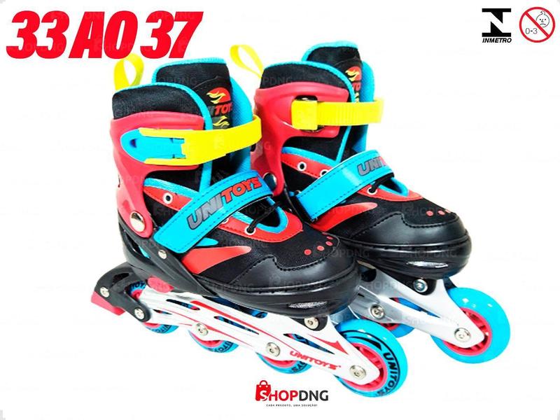 Imagem de Patins Inline Preto + Kit Proteção 33 ao 37 (1372)