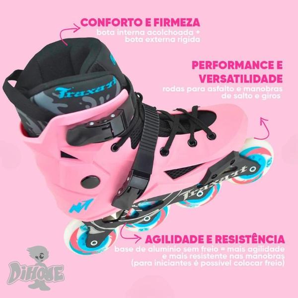 Imagem de Patins Inline Roller Feminino Freestyle Urban Traxart Revolt Rosa Abec 9