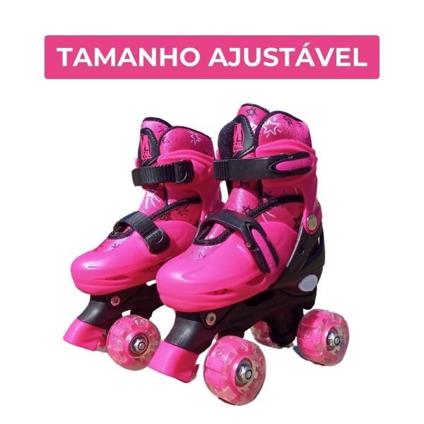 Imagem de Patins Quad Infantil Rosa Ajustável 30-33 c/ Kit Proteção