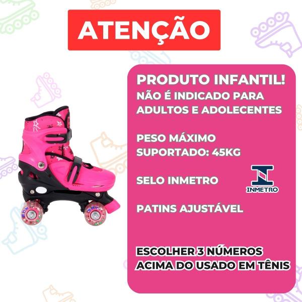 Imagem de Patins Quad Infantil Rosa Ajustável 38-41 c/ Kit Proteção