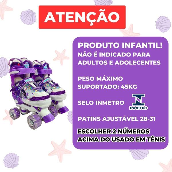 Imagem de Patins Quad Infantil Sereia  Ajustável 4 Rodas c/ Led