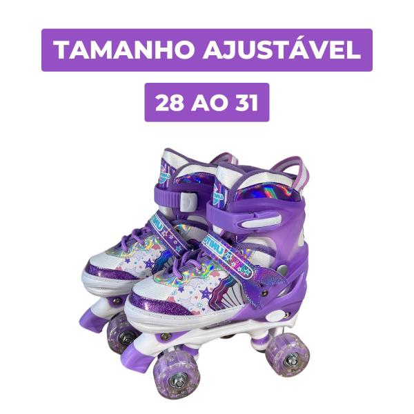 Imagem de Patins Quad Infantil Sereia  Ajustável 4 Rodas c/ Led