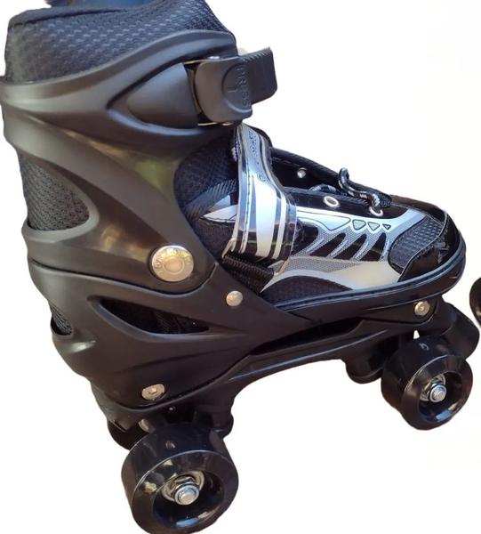 Imagem de Patins Quad Preto Regulável De Todos Tamanhos + Kit Proteção