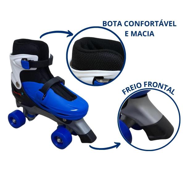 Imagem de Patins Roller 4 Rodas Infantil Azul Importway Ajustável 39 Ao 42 Patins Quad