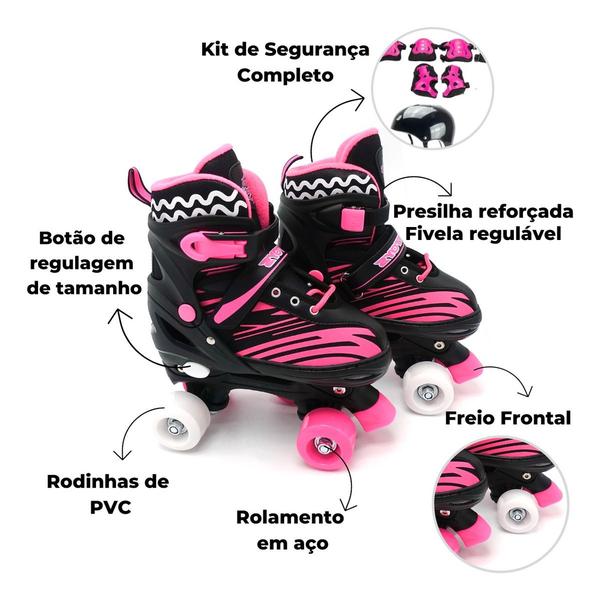 Imagem de Patins Roller Com Kit De Proteção Infantil Numero 34 Ao 37