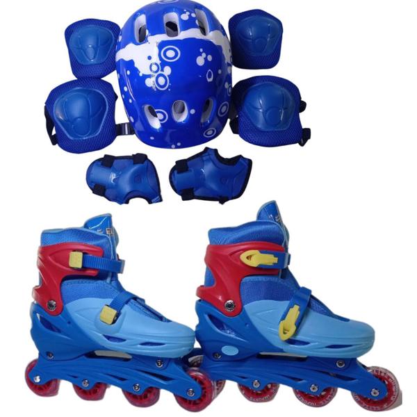 Imagem de Patins Roller De 4 Rodas Azul Com Kit de Proteção Tm:32/35