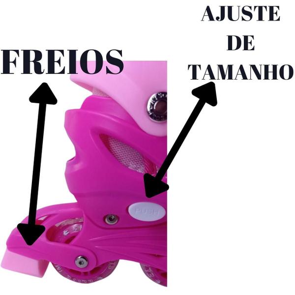 Imagem de Patins Roller De 4 Rodas Rosa Com Kit De Proteção Tm:28/31