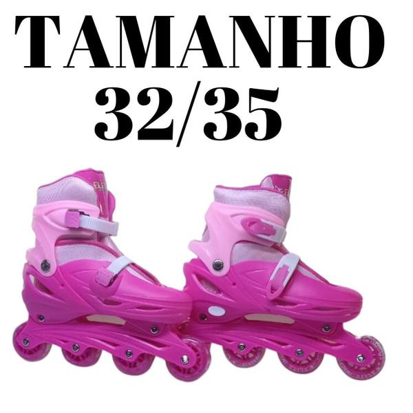 Imagem de Patins Roller De 4 Rodas Rosa Com Kit De Proteção Tm:32/35