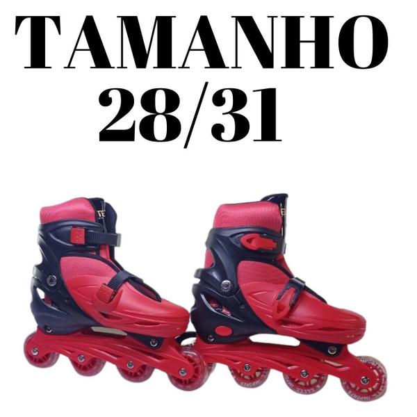 Imagem de Patins Roller De 4 Rodas Vermelho + Kit De Proteção Tm:28/31