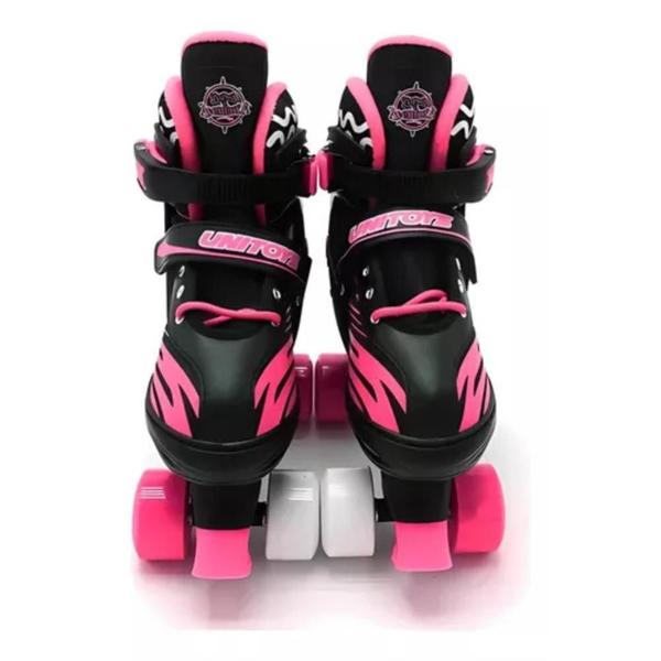 Imagem de Patins Roller Infantil 4 Rodas c Kit de Proteção Rosa