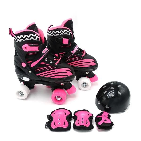 Imagem de Patins roller infantil ajustável 4 rodas com kit de proteção turma da aventura- unitoys