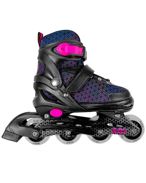 Imagem de Patins Roller Infantil roda LED Preto / Rosa  Ajustável