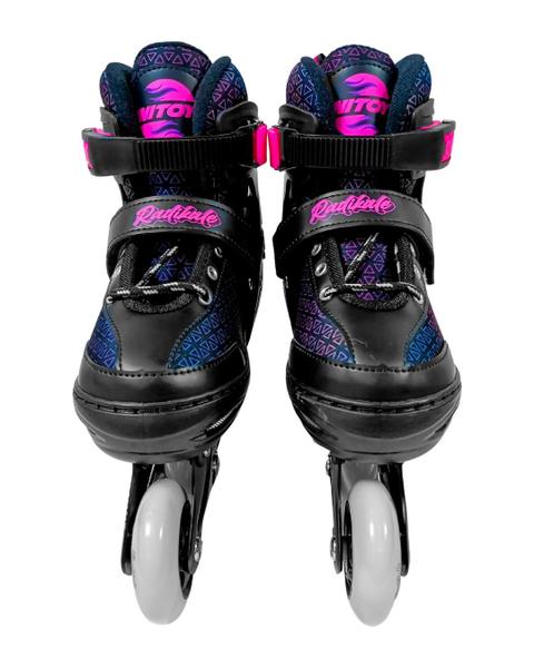 Imagem de Patins Roller Infantil roda LED Preto / Rosa  Ajustável