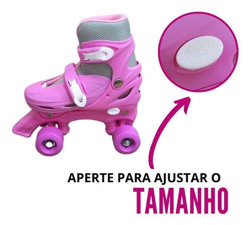 Imagem de Patins Roller Infantil Rosa Quad 4 Rodas Ajustável 31 a 42 C/ Inmetro