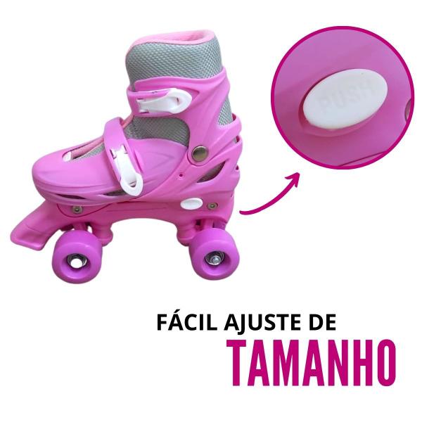 Imagem de Patins Roller Quad 4 Rodas Ajustável Importway Rosa 39 Ao 42 Com Kit Proteção Capacete Joelheira Cotoveleira Proteção Das Mãos