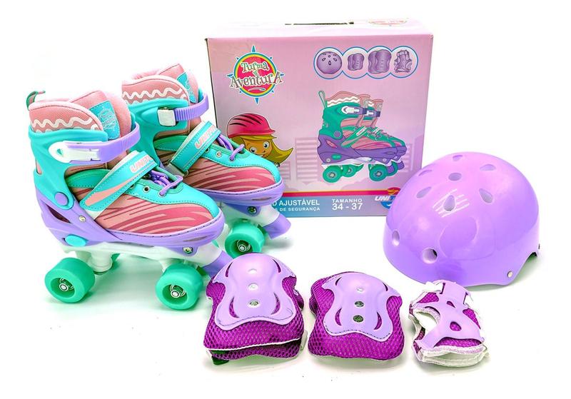 Imagem de Patins Roller Quad 4 Rodas Infantil 34-37 + Kit de Proteção.