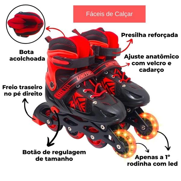 Imagem de Patins Roller Rosa Infantil Rodinha c/ Led Ajustavel 34 37