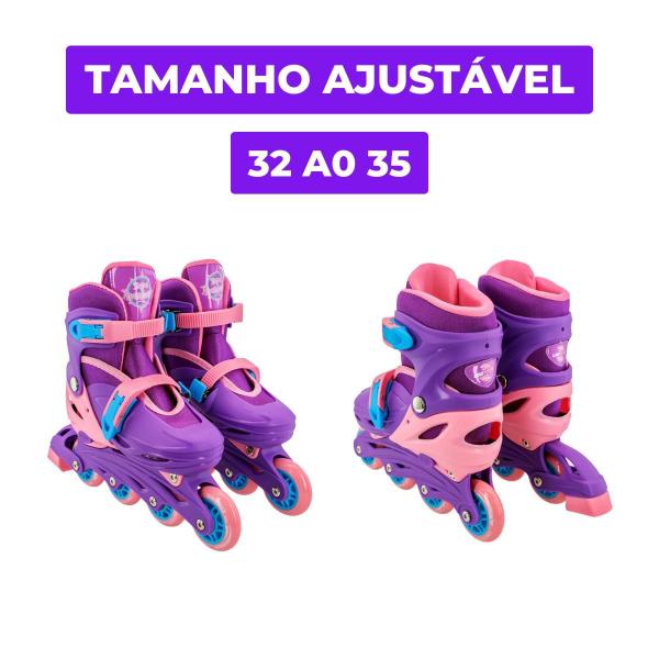 Imagem de Patins Roller Roxo Com Kit De Proteção Tamanho 34 Ao 37