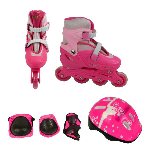 Imagem de Patins Roller Semi Profissional Ajustável 4 Rodas Nº 32-35 C/ Kit Proteção Completo